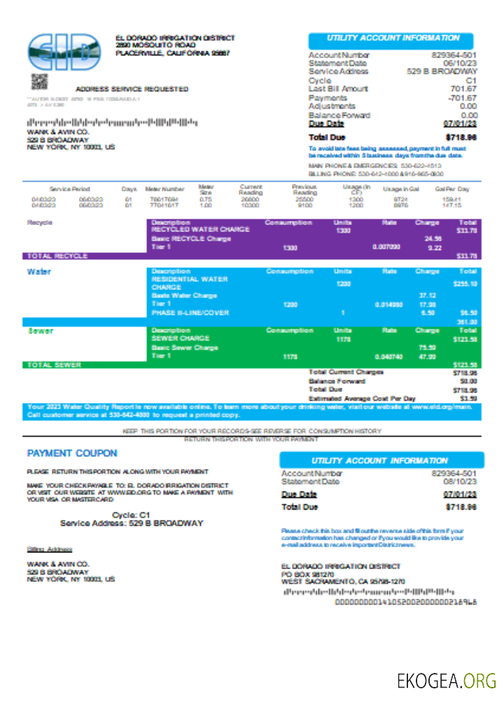 Projet de loi sur les services publics du district d'irrigation d'El Dorado, SCR